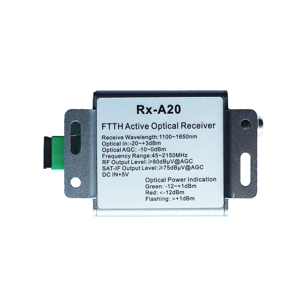 FTTH Active Optical Receiver RF Modulator 1550nm CATV Satellite Receiver 45-2150MHz SC/APC Optical Signal to RF Signal Converter