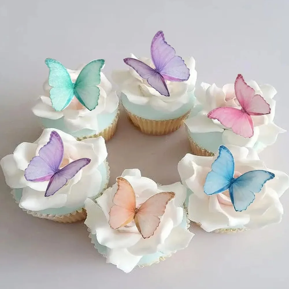 48Pcs Wafer Paper Butterflies for Cake Decor 3D Butterfly Cupcake Toppers Wedding Birthday Baby Shower Party Decoration Supplies