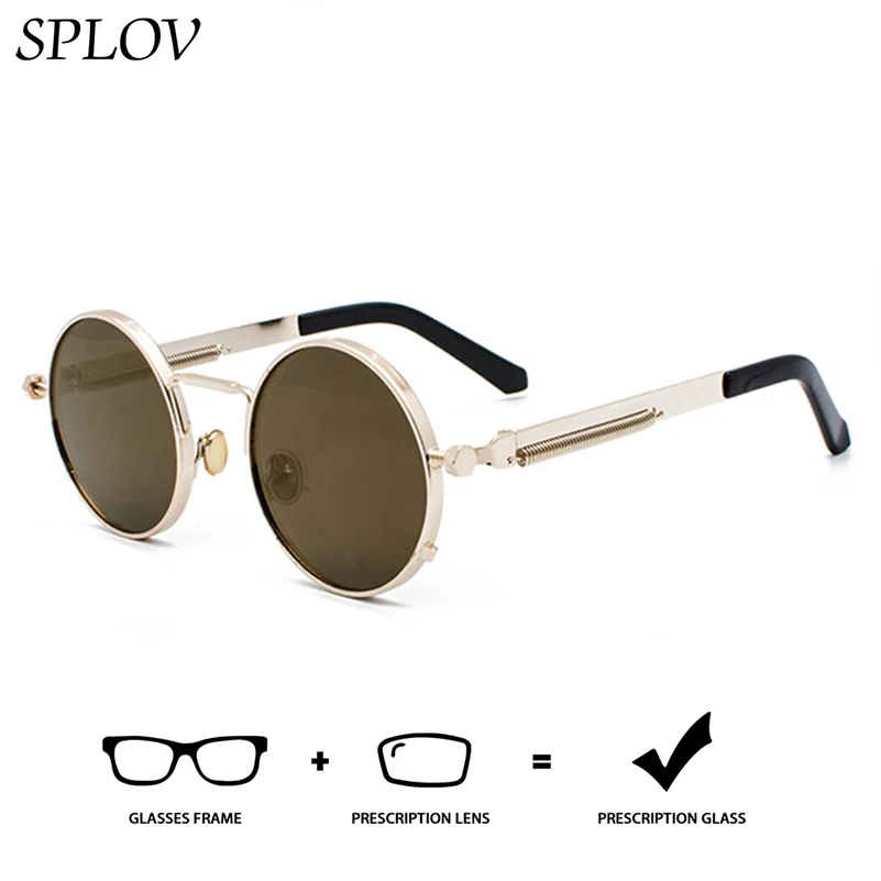

SPLOV New Punk Prescription Sunglasses Unisex Retro Round Metal Frame Vintage Small Circle Driving Optical Eyewear
