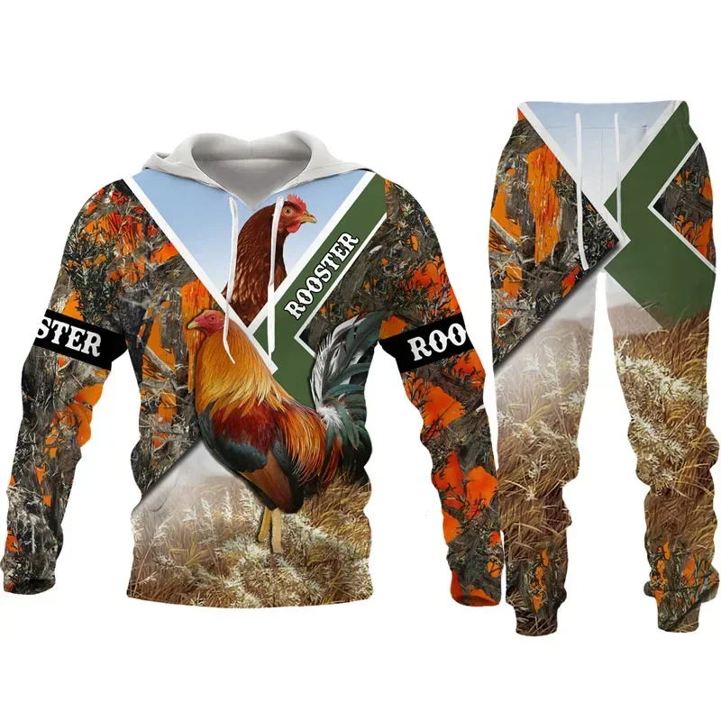 

﻿ Мужской комплект толстовок с капюшоном, петух, охотничий камуфляж, животное, 3D принт, Harajuku, мужская толстовка + брюки, комплект из двух предметов, модный повседневный спортивный костюм ﻿ ﻿ ﻿ ﻿ ﻿