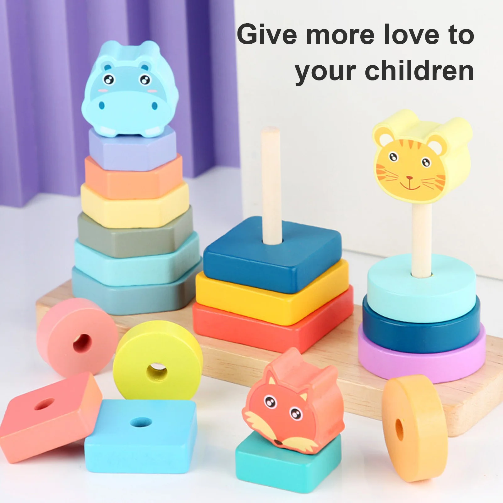 ZK20 Wooden Sorting Stacking Toy Animal Shape Early Educational Color Shape Sorting Toys Games