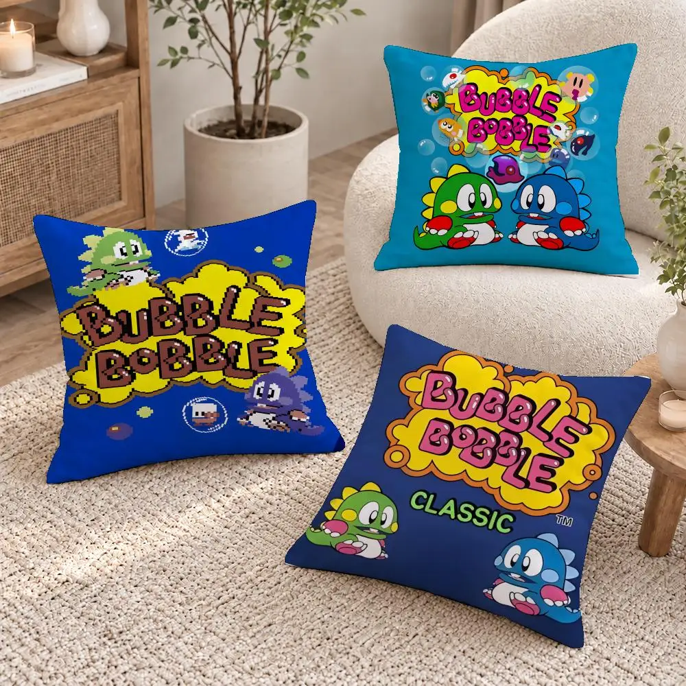 Retro Game Bubble Bobble Cushion Cover Short Plush Pillow Cover, Washable Wrinkle-Resistant for Sofa Bedroom Decor Gift
