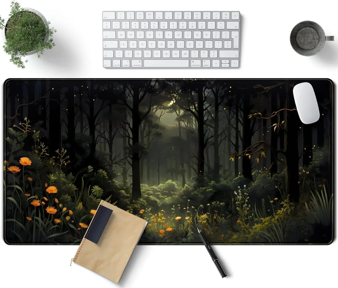 Dark Forest Desk Mat Mouse Pad Large Extended Aesthetic Plant Mousepad Gaming Desk Pad Big Laptop Computer Keyboardand Mouse Mat