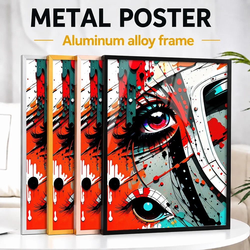 Eyes With Colorful Splatters Framed Aluminum Metal Poster Personalized Abstract Wall Art For Living Room And Creative Studio