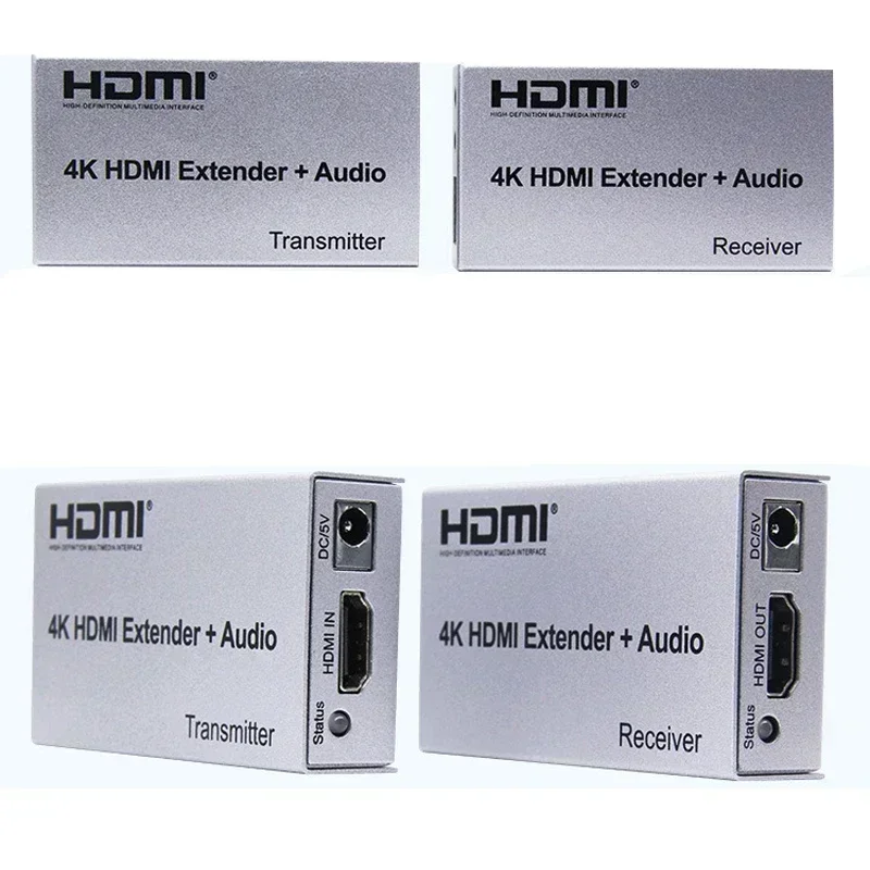 4K HDMI Ethernet Extender mit Audio-Extraktor, Videosender und Empfänger über Rj45 Cat5E CAT6-Kabel, 100 m Fr PC-zu-TV-Monitor
