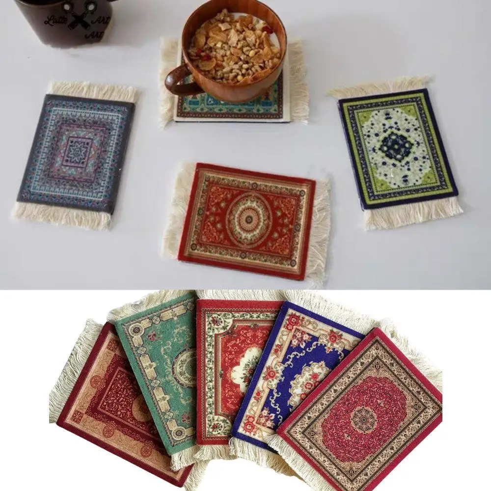 1PC Ethnic Tassel Coaster Turkish Style Floral Pattern Cup Mat Persian Style Desk Mat Home Office Table Decoration Photo Props