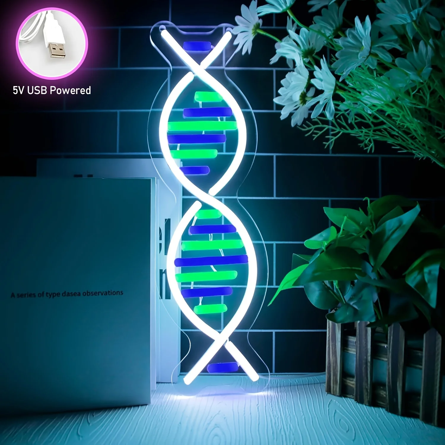 

Double spiral neon sign for wall decor Dimmable LED DNA neon light for men's game room bedroom biological science gift decor