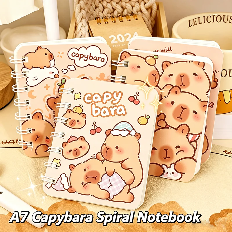 Random 1 Pc A7 Capybara Spiral Notebook, Cute Cartoon Pocket Notepad, Portable Mini Journal for Student Office Stationery Gift