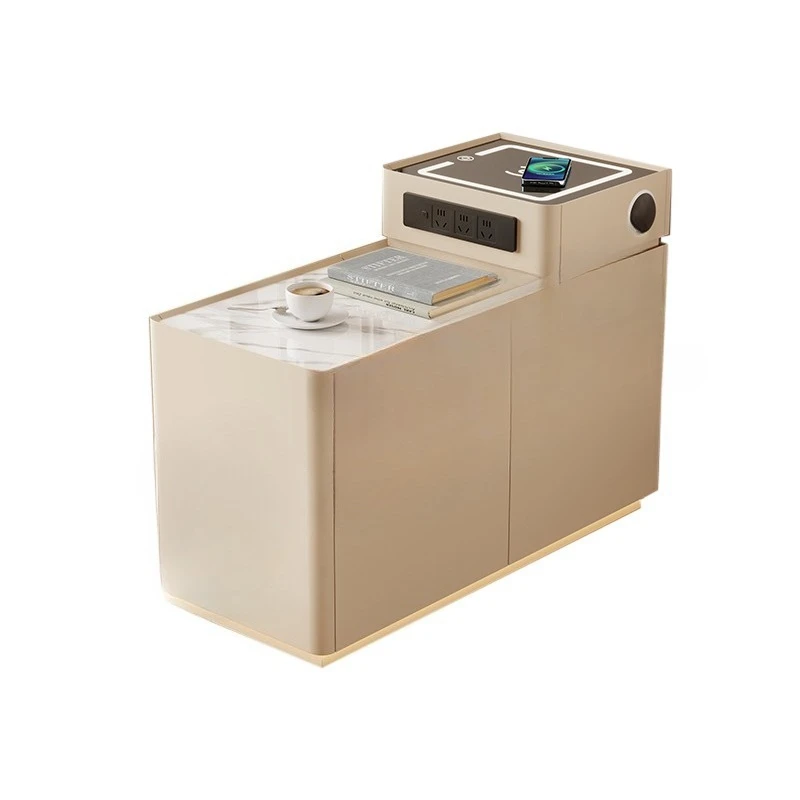 

Sofa side cabinet armrest with light strip socket light luxury high-end small apartment living room multi-functional