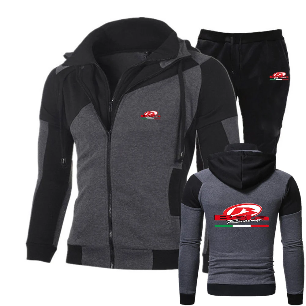 

2025 мужская весенне-осенняя толстовка с логотипом Beta Racing, новая толстовка с капюшоном в тон, повседневные топы + брюки, костюм с диагональной молнией