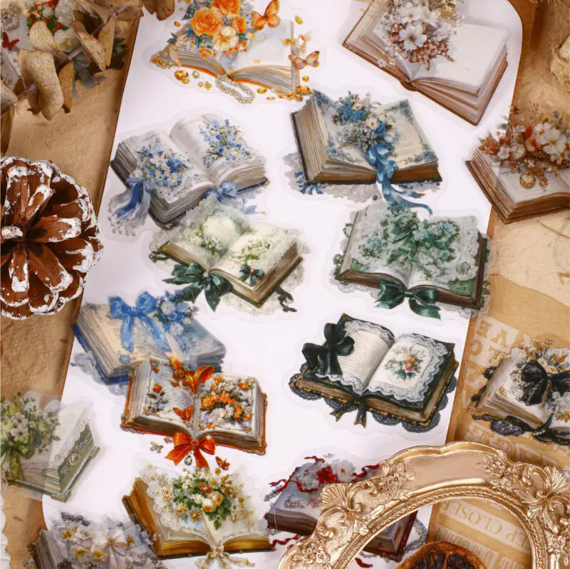 

Card Lover 20 Pcs [Bookish Series] Book And Flower Theme PET Stickers For Collage Scrapbooking Journaling Planner Stationery