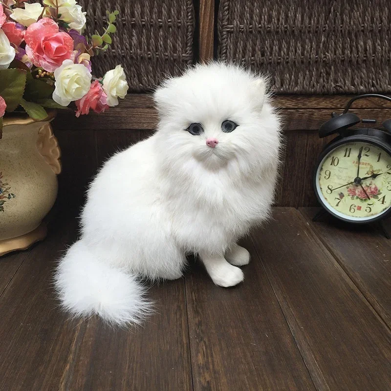 Realistic White Persian Cats Stuffed Toys Simulation Cat Dolls Table Decor Gift for Kids Boys Girls Easter Xmas Gift