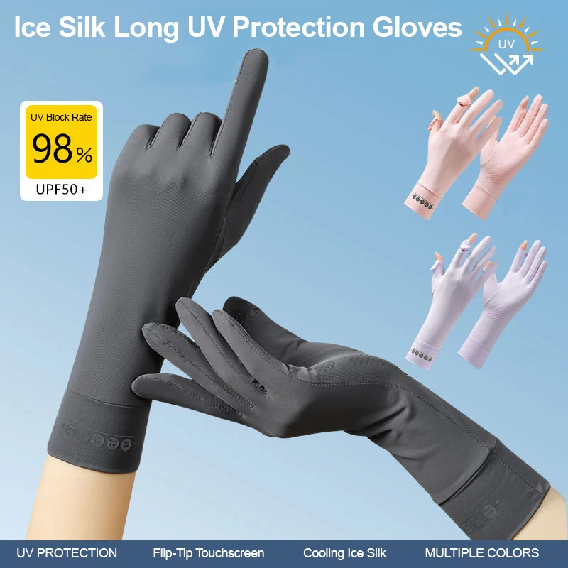 Women's Sun Protection Gloves Summer Driving Cooling Touchscreen Breathable Anti-Slip Flip-Top Cycling Extended Length Sun Glove
