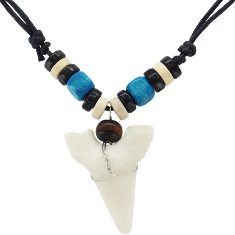 Shark Tooth Necklace for Mens Beach Surfer Hawaiian Adjustable Cord Resin Pendant Necklaces Gifts for Son Husband Boyfriend