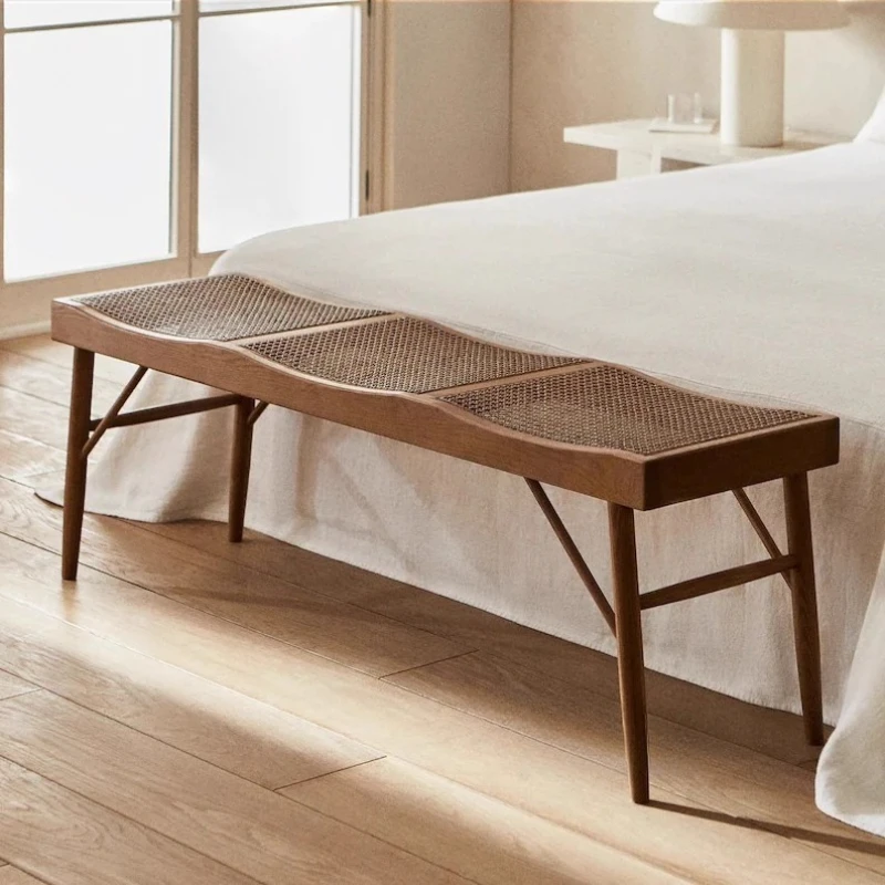 

Solid wood rattan bench, bedside bench, shoe changing stool