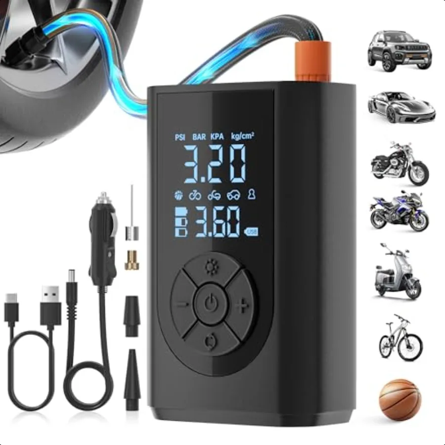 

Tire Iator Portable Air Compror 150 PSI Air Pump for Car Tires with Digital Prure Gauge LED Light and Auto ShutOff Function Por