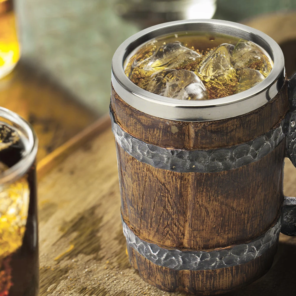 

500ml Drinking Mug Double Wall Simulation Wood Insulated Tumbler Heat Resistant Coffee Mug for Tea Coffee Drinks