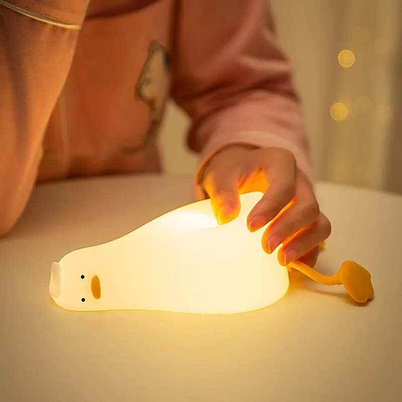 LED Duck Night Light Rechargeable Touch Silicone Cartoon Clap Duck Sleeping Night Lamp for Bedroom Decoration Children Gift