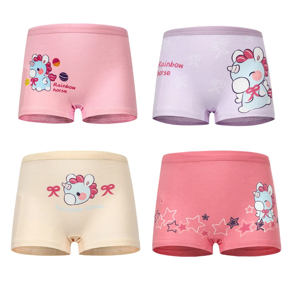 4 Pieces/lot Design Children\'s Girls Panties Cotton Soft Pretty Cartoon Unicorn Child Underwear for Girls Kids Boxer Breathable