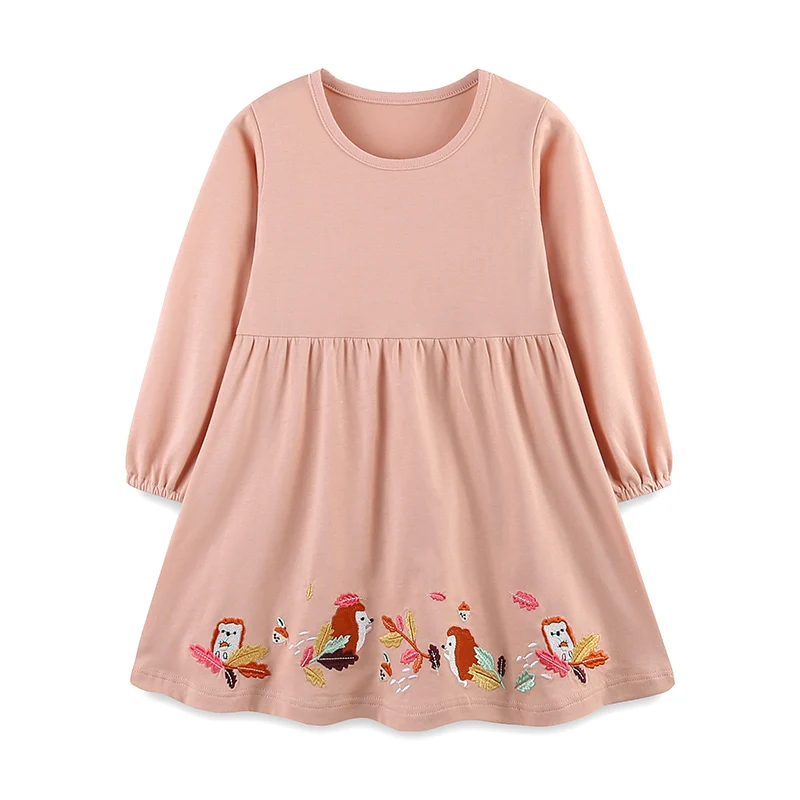 Autumn Europe And America Wind Children's Dress Fashion Cartoon Animal Embroidered Princess Dress Knitted Cotton Girl Dress.