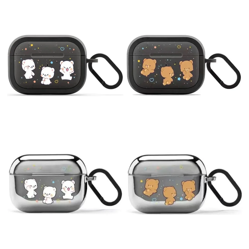 

White Brown Bear Case for AirPods 3 4 Pro Pro2 Airpod Pro Bluetooth Earbuds Charging Box Protective Cover
