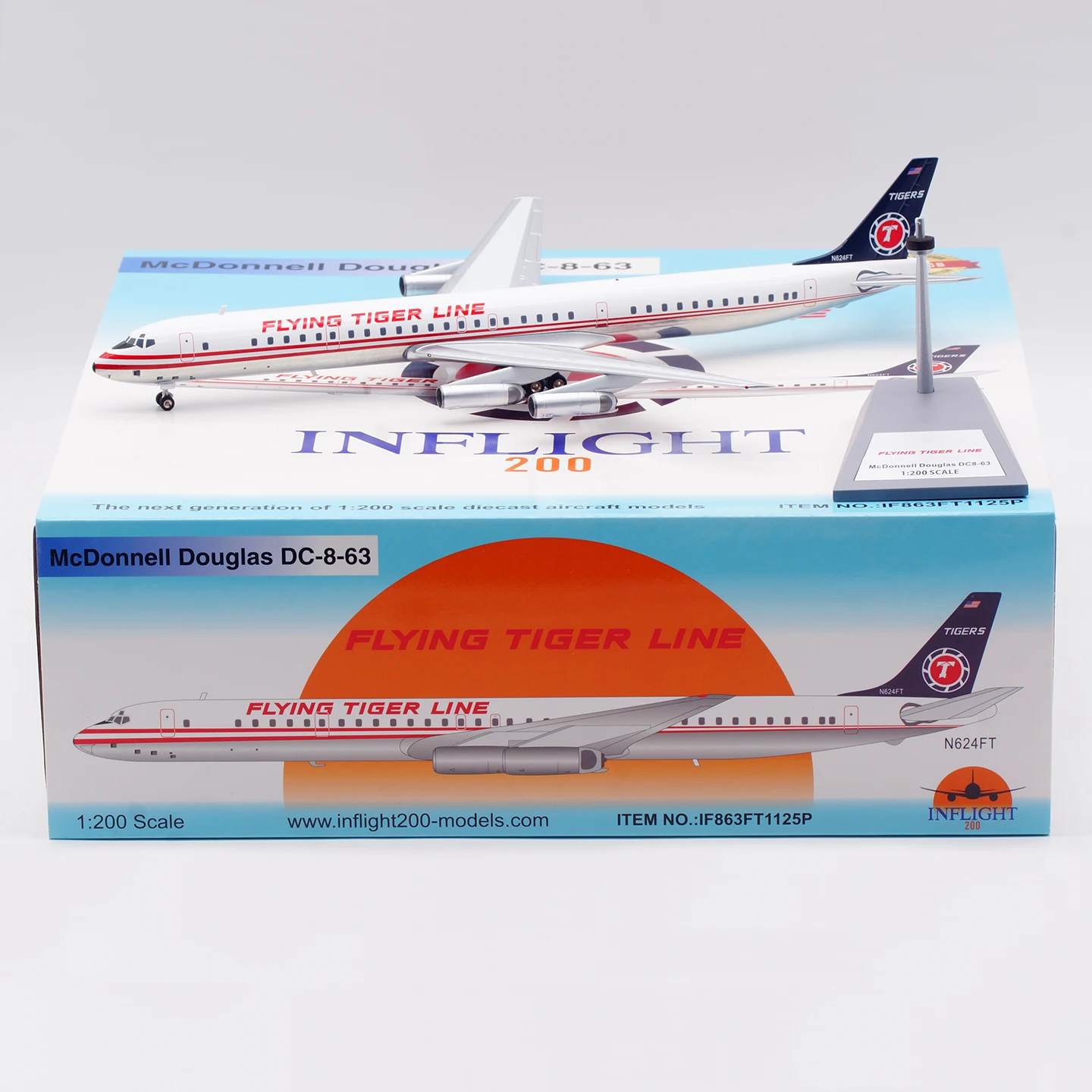 

IF863FT1125P Alloy Collectible Plane INFLIGHT 1:200 Flying Tiger Line McDonnell Douglas DC-8-63 Diecast Aircraft Model N624FT