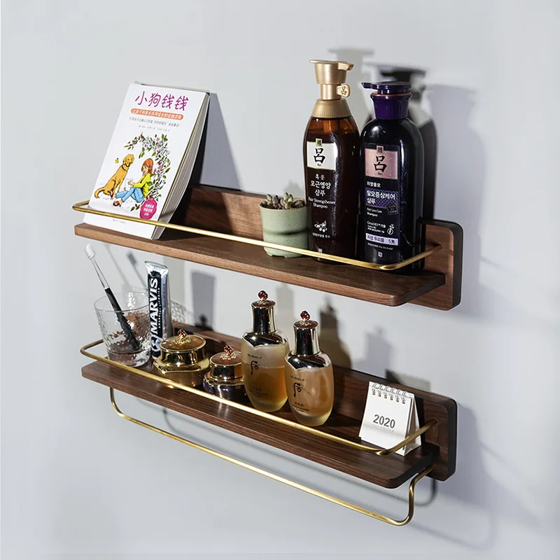 

Toilet Washstand Shelf No punching Toilet Wall hanging Storage Rack Bathroom Cosmetics Brass Wood Towel Rack