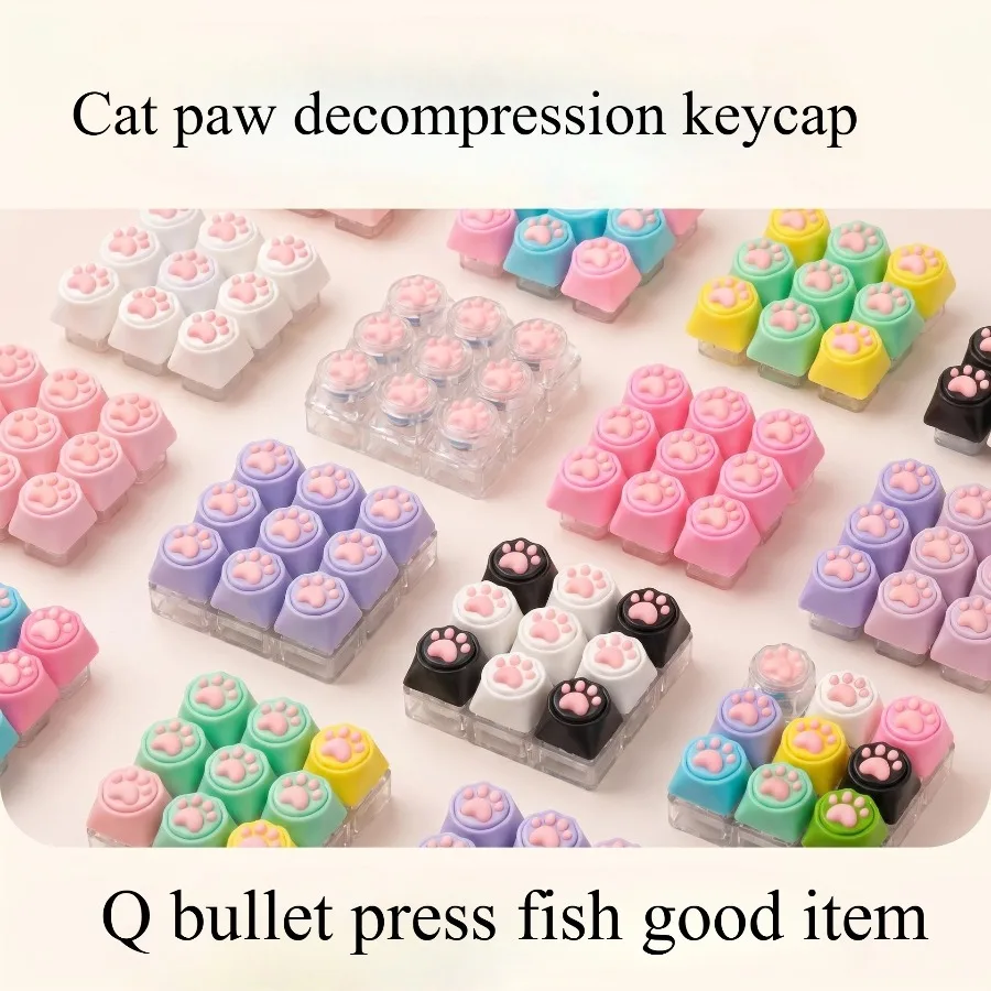 9 Keys Keyboard Key Toy Cat Paws Finger Button Stress Relief Toys Mechanical Keyboard Keycaps Keychain Office Decompression Calm