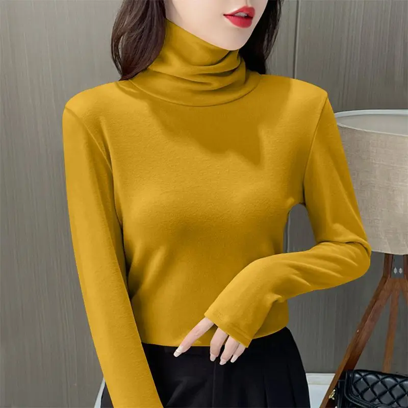 Camicia con fondo autunno inverno taglie forti Intimo termico da donna T-shirt basic a maniche lunghe tinta unita Top termico riscaldante