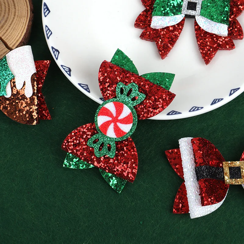 

12pcs/ Gold Glitter Hair Bows - Sparkly Christmas Clips for Toddler Babies Small Party Hair Accessories