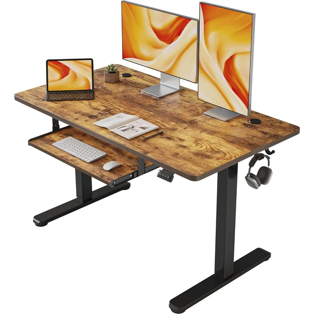 

Standing Desk with Keyboard Tray, 48 × 24 Inches Electric Height Adjustable, Sit Stand Up Desk, Computer Office Desk, Rustic Br