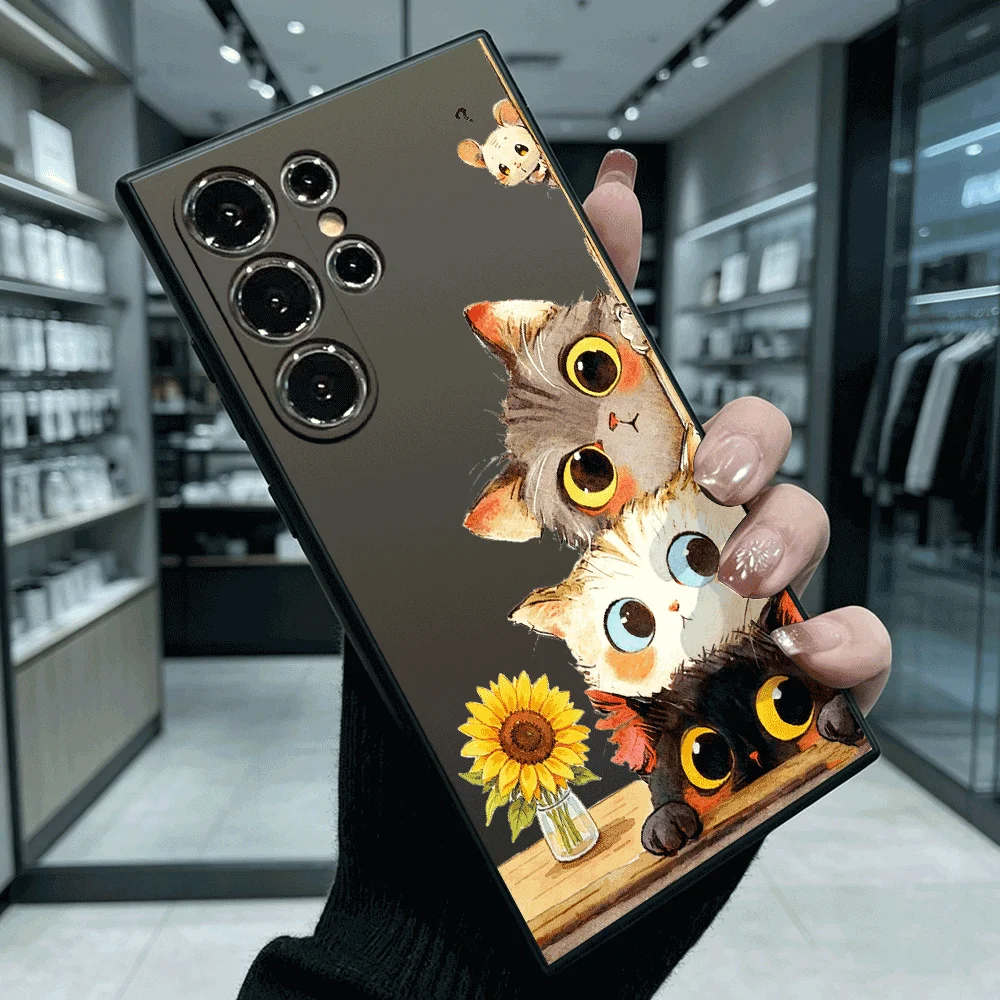 Niedliche Kätzchen-Sonnenblumen-Maus Slim Fit Handyhülle Kratzfest Fallschutz für Samsung Galaxy S26 S25 S24 Ultra FE A Serie