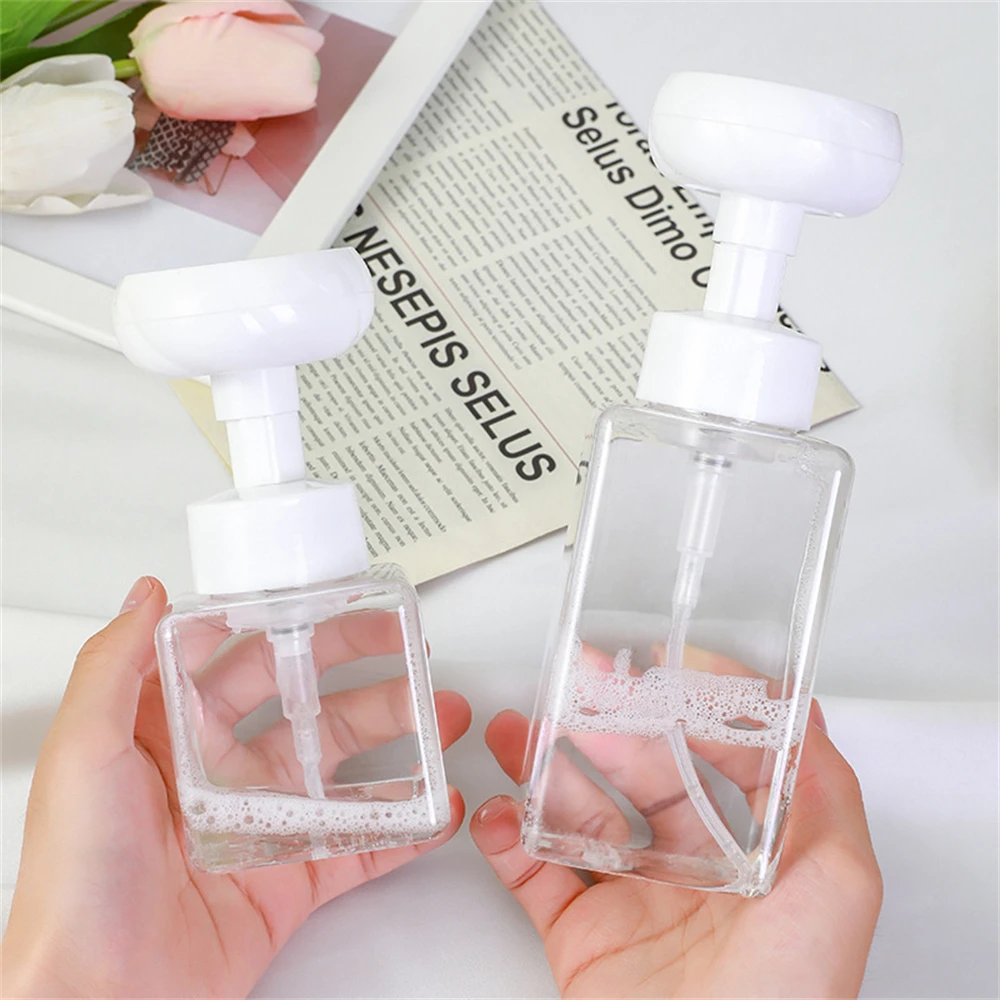 Square  Clear Foaming Bottle Liquid Soap Whipped Mousse Points Bottling Shampoo Lotion Shower Gel Foam Pump Bottles Dispenser