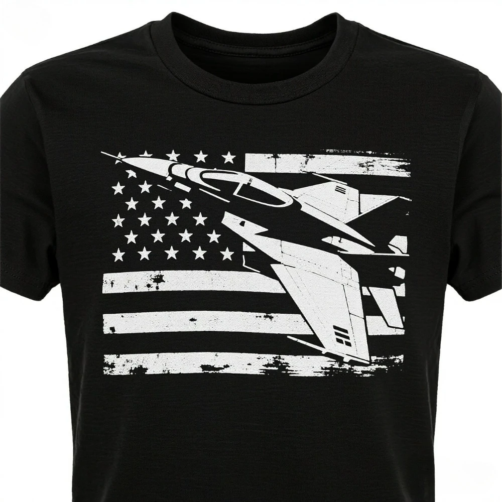 

Retro USA Flag F-18 Super Hornet Strike Fighter T-Shirt 100% Cotton O-Neck Summer Short Sleeve Casual Mens T-shirt Size S-3XL