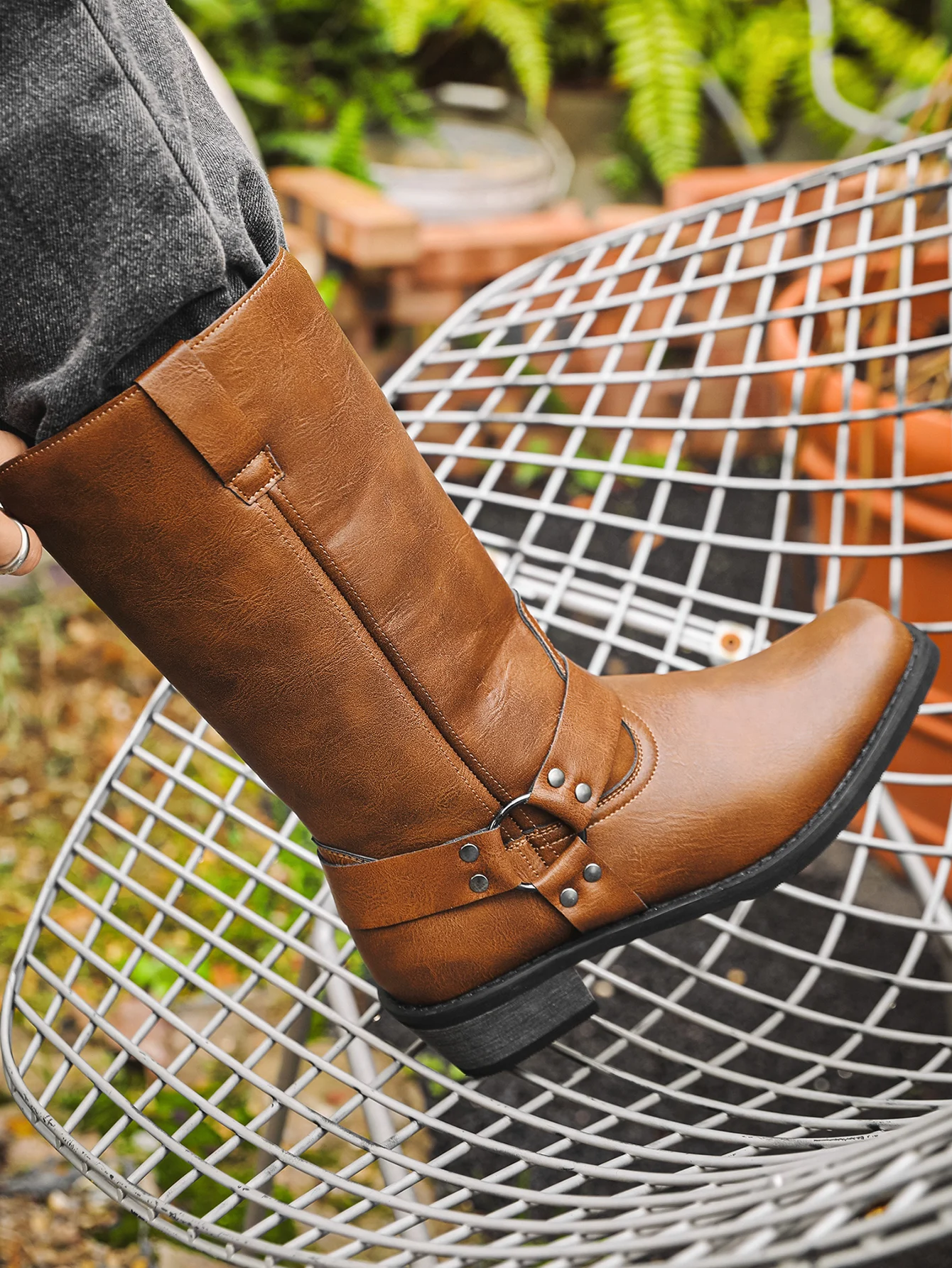 

Мужские сапоги West Boots Джинсовые сапоги - Мотоциклетные ботинки Мужские мужские сапоги West из искусственной кожи с ремешком и подтягиванием