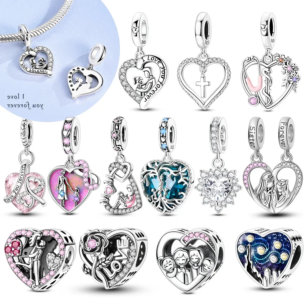 Love Themed Family Charm Bead Original 925 Sterling Silver Fit Bracelets Bag Keychain Charms Diy Women Gift Accessory Warm Sweet