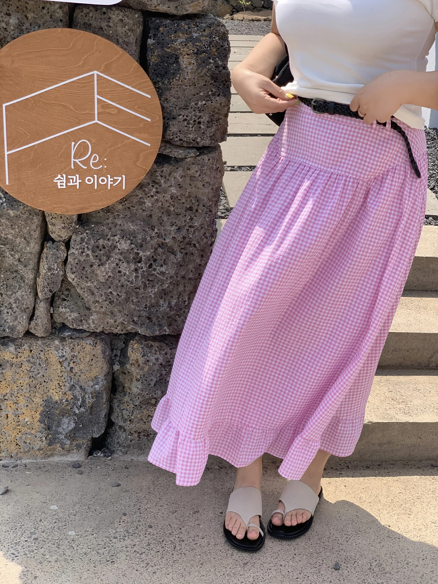 

Summer Cherry Happin Plaid f Skirt Women's plus Size Korean Sle Lace Trim Umbrella Skirt High Waist A-Line Cotton Blend