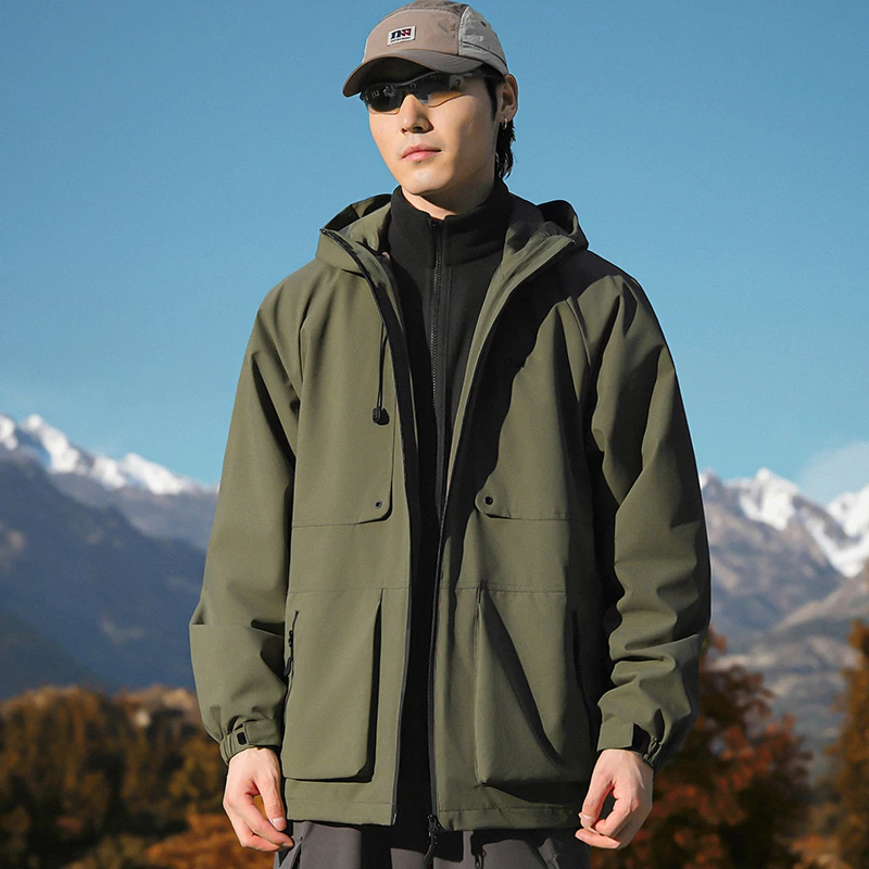 سترة خارجية عالية الجودة مع غطاء محرك السيارة سترات مقاومة للرياح مقاومة للماء ملابس رجالية بسحاب ملابس خارجية مريحة #3