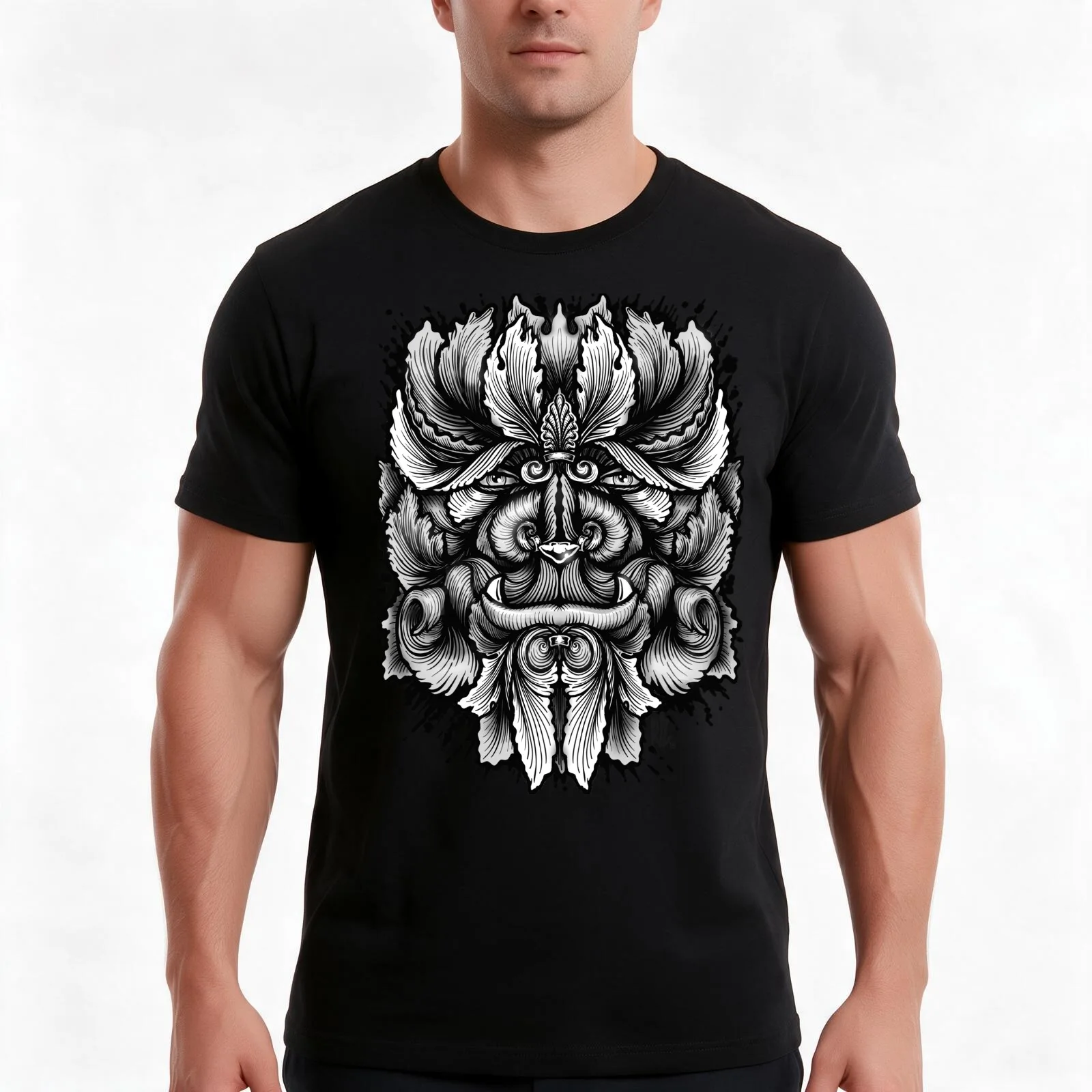 Filigree Leaves Forest Creature Beast Variant T-Shirt, Summer Casual Cotton Tee, Oversized Streetwear Tops, Unisex Men Women