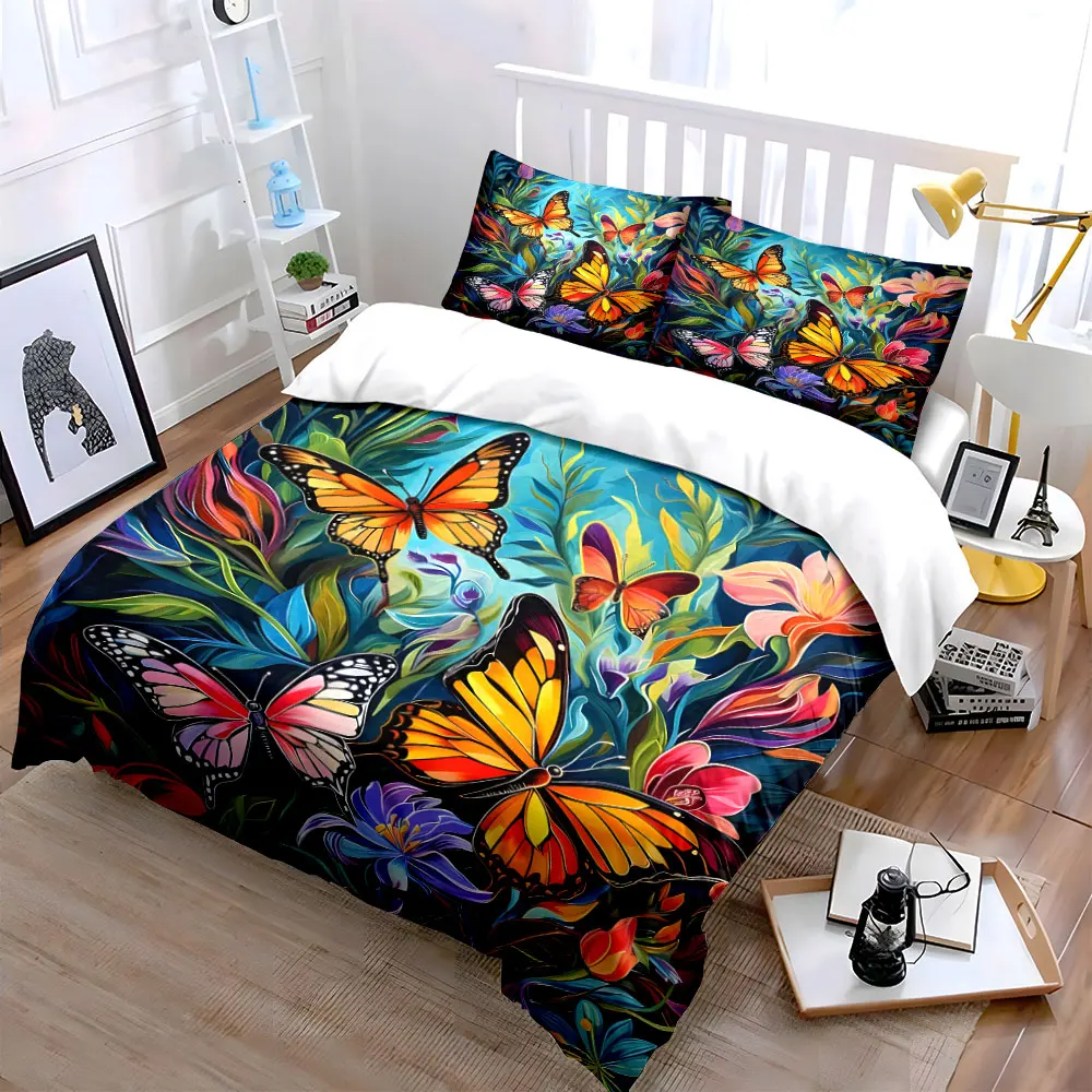 Butterfly Floral Wall Art Decor Multiple sizes kid's and adults' bedroom Exquisite 3PC bedding set, gift