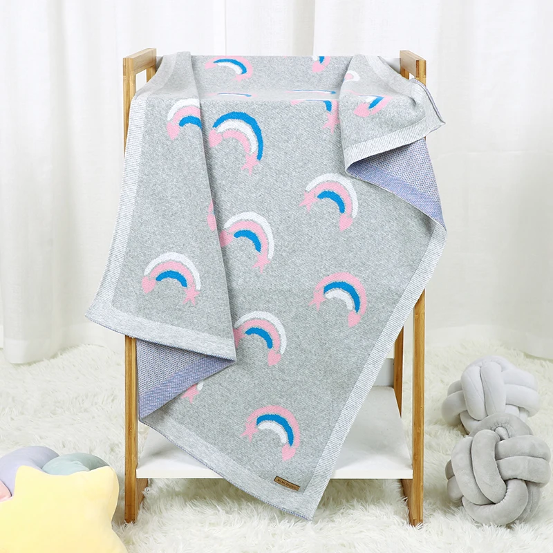 Neugeborene Baby decke weiche Baumwolle Säuglings mädchen Jungen Strick bett Krippe Quilt 100*80cm Kleinkind Kinderwagen Warp Swaddle Plaid niedlichen Regenbogen