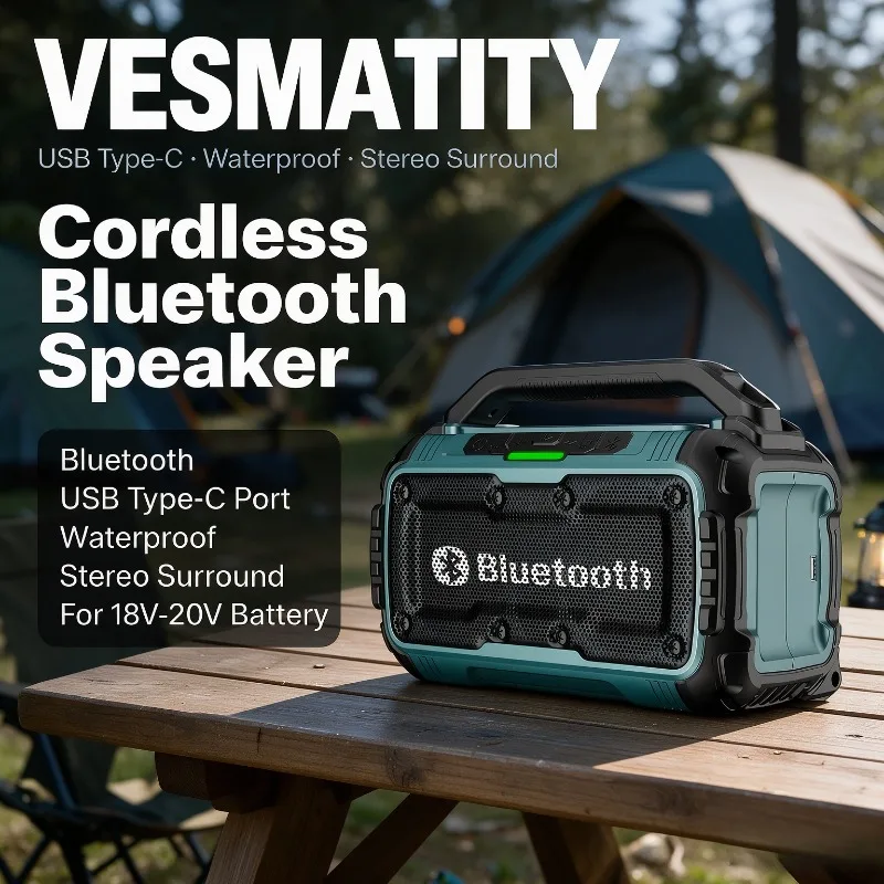 Cordless Bluetooth Speaker USB Type-C Port Charge Waterproof Loudspeaker Stereo Surround Tool For 18V-20V Battery