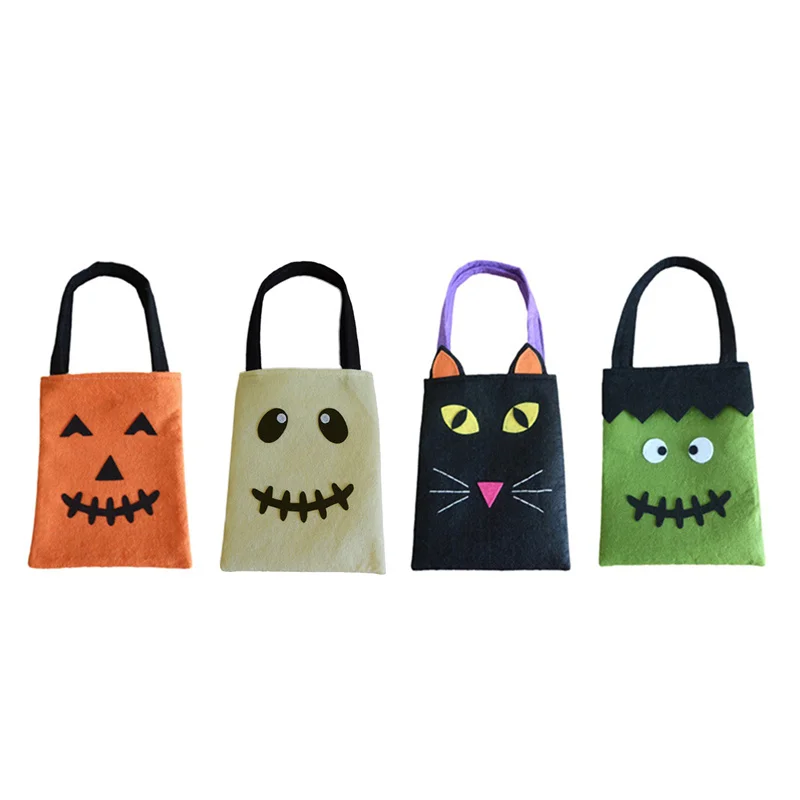 Halloween Ghost Festival Gift Candy Bag Pumpkin Black Cat Wizard Tote Bag For Halloween Candy Snacks Cookies Packing Handbag