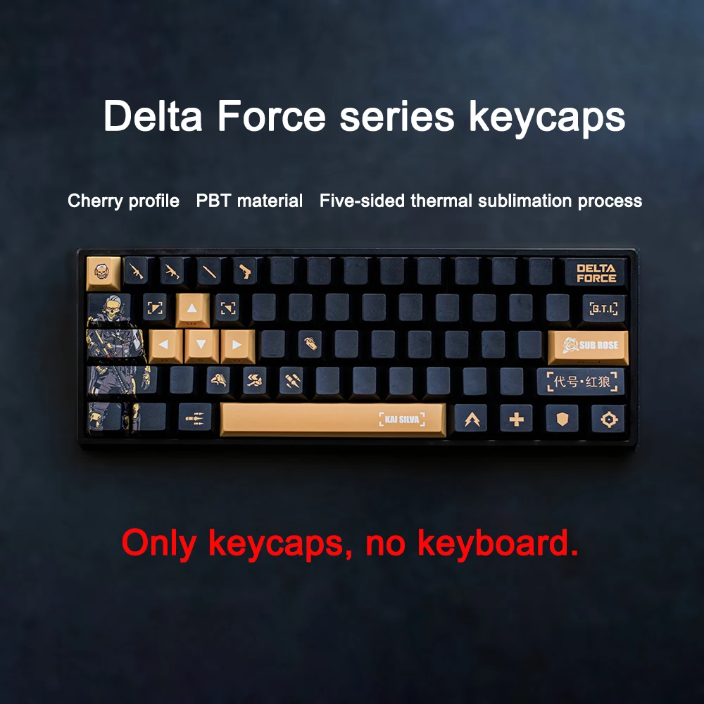 Keycap Delta Force Tema Kustom PBT Thermal Sublimation Profil Cherry untuk Keyboard Mekanik Laptop Gaming