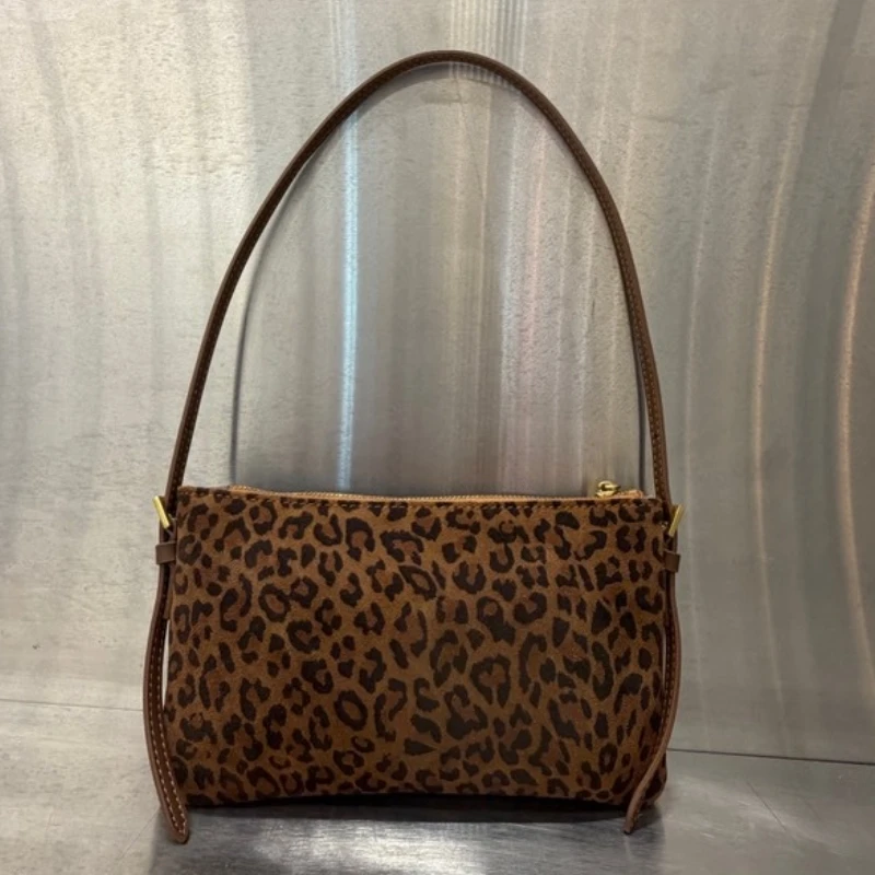 Vintage Trend Genuine Leather  Leopard Print Shoulder Bag 2026 New Cowhide Casual and Fashionable Daily Commuting Underarm Bag