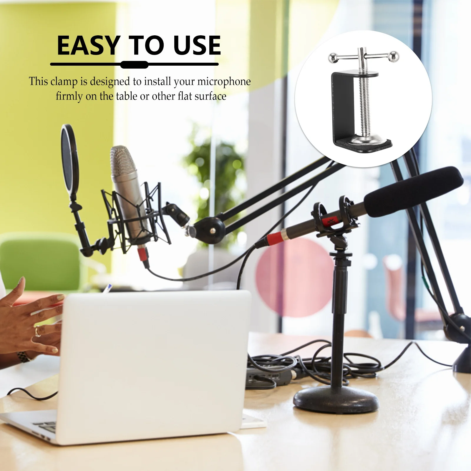 

2pcs Metal Base I- Adjustable Table Mount C-Clamp For Microphone Studio Stage Desk Cantilever Bracket Hardware Clamp