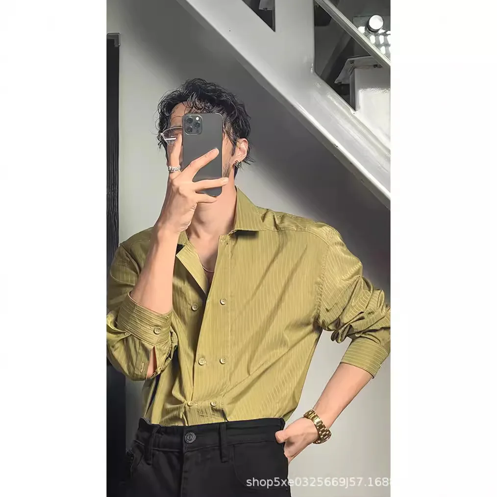 Striped Longt-sleeved Shirt Male Fashionable Comfortable Korean Loose Casual Solid Simple All-matching Lapel All-matching