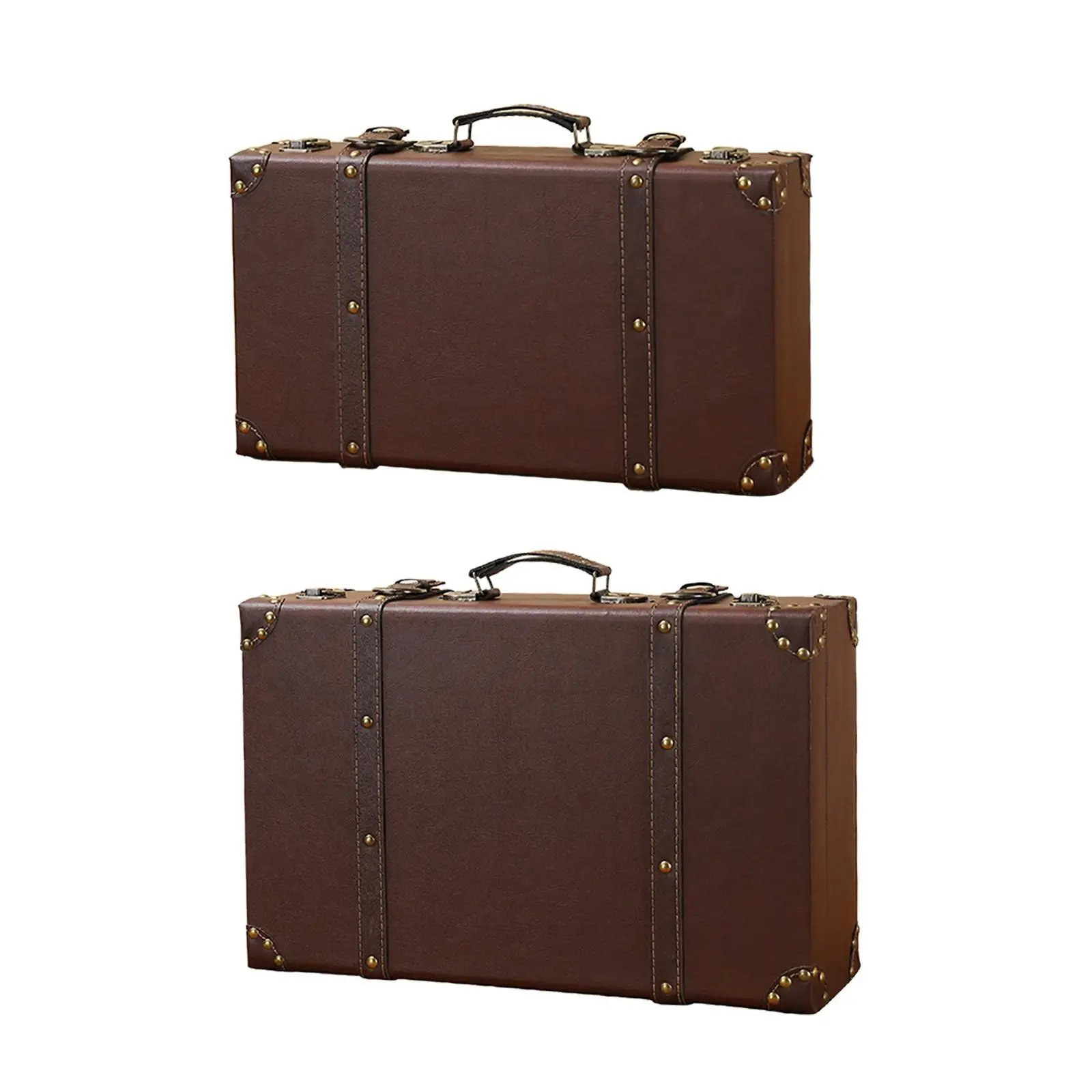 Wooden Trunk Suitcase Ornament with Handle Easy to Use Portable Storage Chest Luggage Trunk for Themed Party Window Display