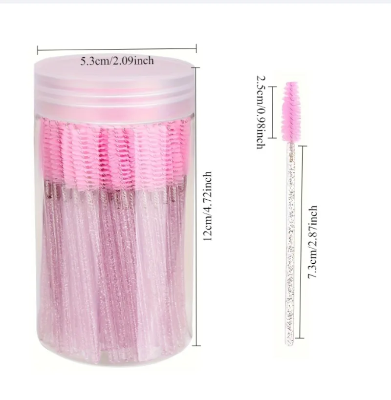 แปรงมาสคาร่าแบบใช้แล้วทิ้ง 50 ชิ้น ด้ามจับคริสตัล พร้อมกล่องเก็บ ชุดพกพา ขนแปรง อุปกรณ์แต่งหน้า