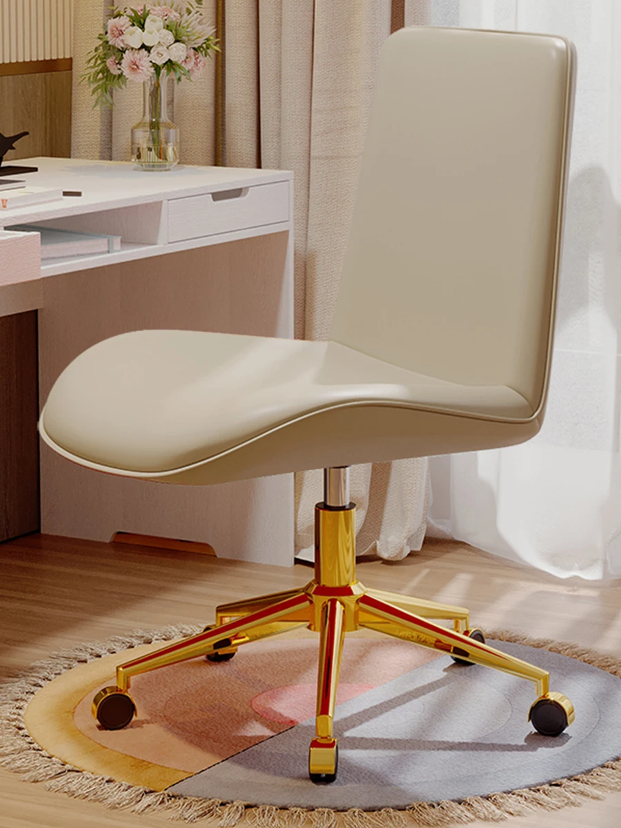 Silla de ordenador de lujo nórdico, sillas de ruedas deslizantes de Base dorada, cómodas y duraderas para dormitorio